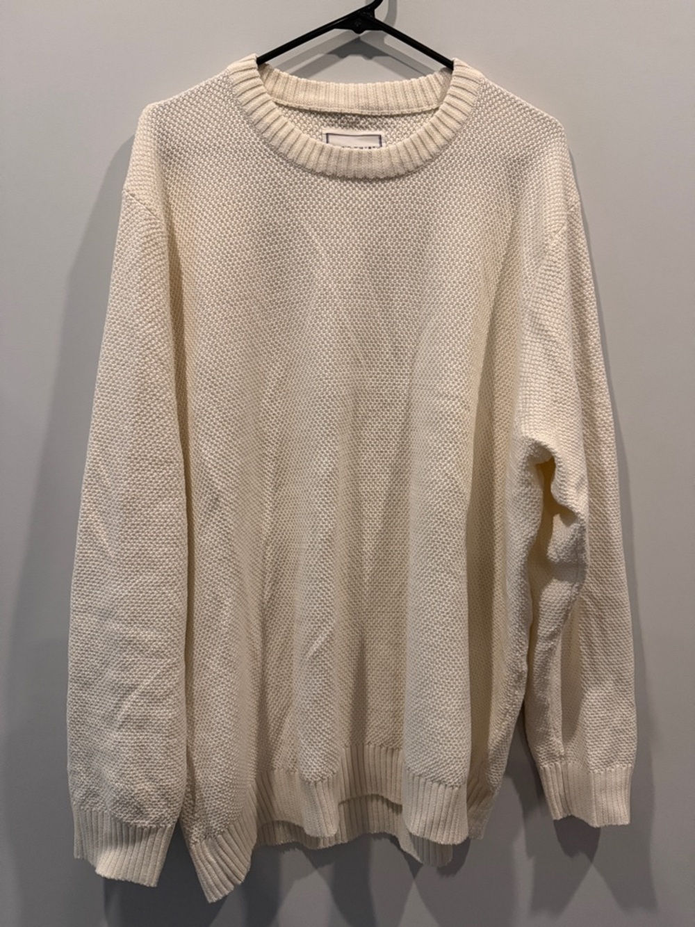 Men's Cream Crewneck Textured Knit Sweater